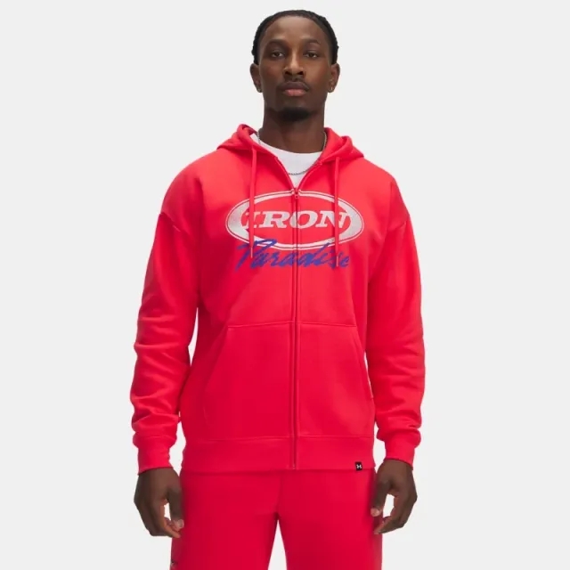 Under Armour Men's Project Rock Icon Fleece Full Zip Lava Red / White XXL