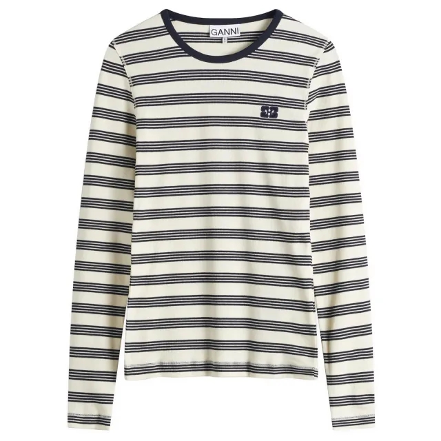 GANNI Women's Stripe Long Sleeve T-Shirt Sky Captain
