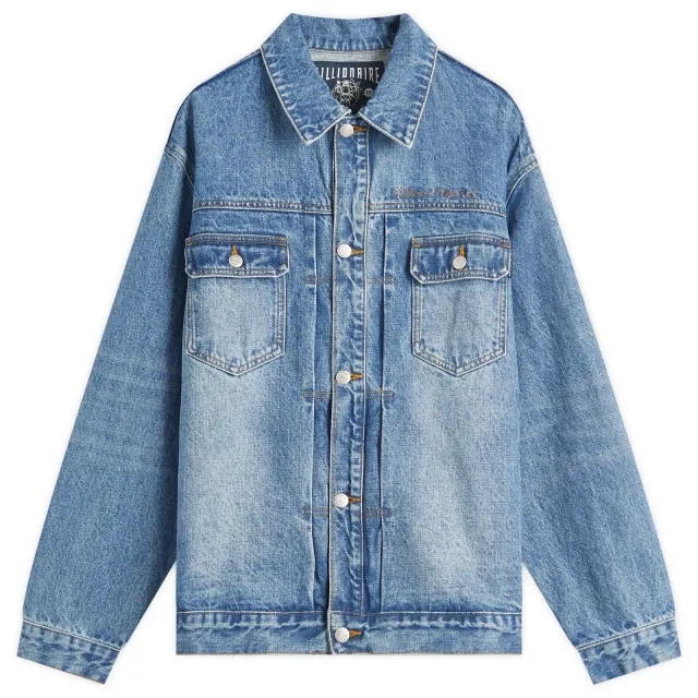 Billionaire Boys Club Men's Script Logo Denim Jacket Mid Wash Blue