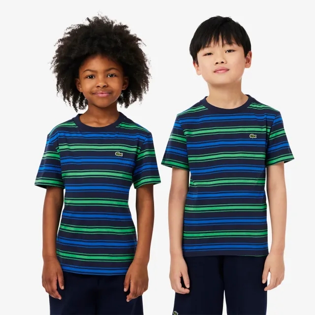 Lacoste Contrast Stripe Cotton T-shirt - Navy Blue / Green / Blue