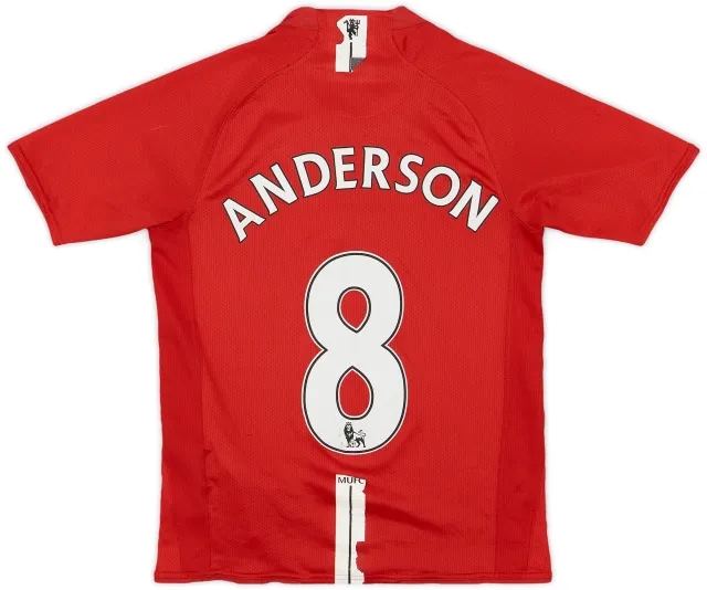 Nike 2007-09 Manchester United Home Shirt Anderson #8 - 5/10 - (L.Boys)
