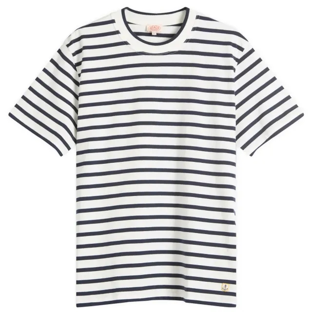 Armor-Lux Armor Lux Cotton Regular Fit Short Sleeve Stripe T-Shirt, Milk/Marine Deep