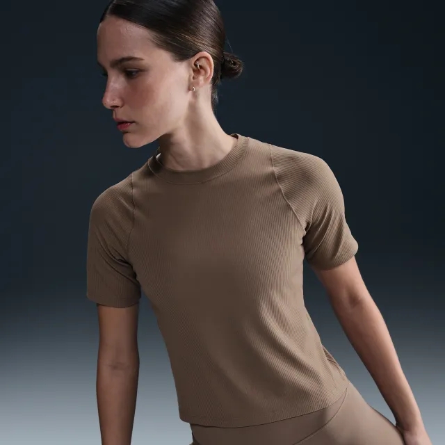 Nike Zenvy Rib Women's Dri-FIT Short-Sleeve Top - Brown - Recycled Nylon Minimum