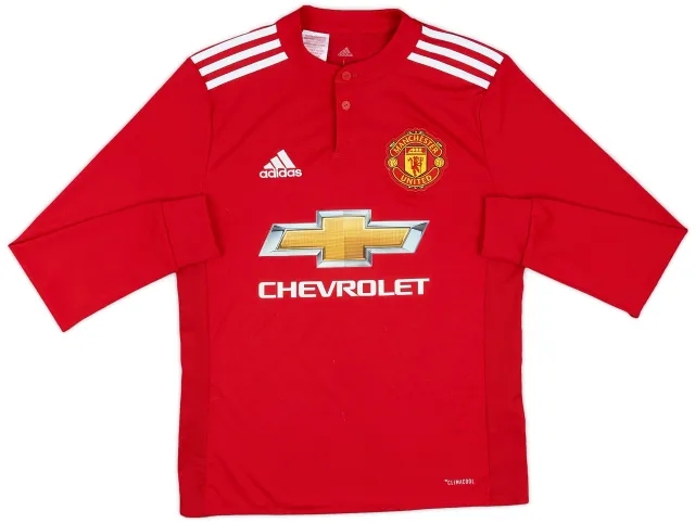 adidas 2017-18 Manchester United Home L/S Shirt - 7/10 - (L.Boys)