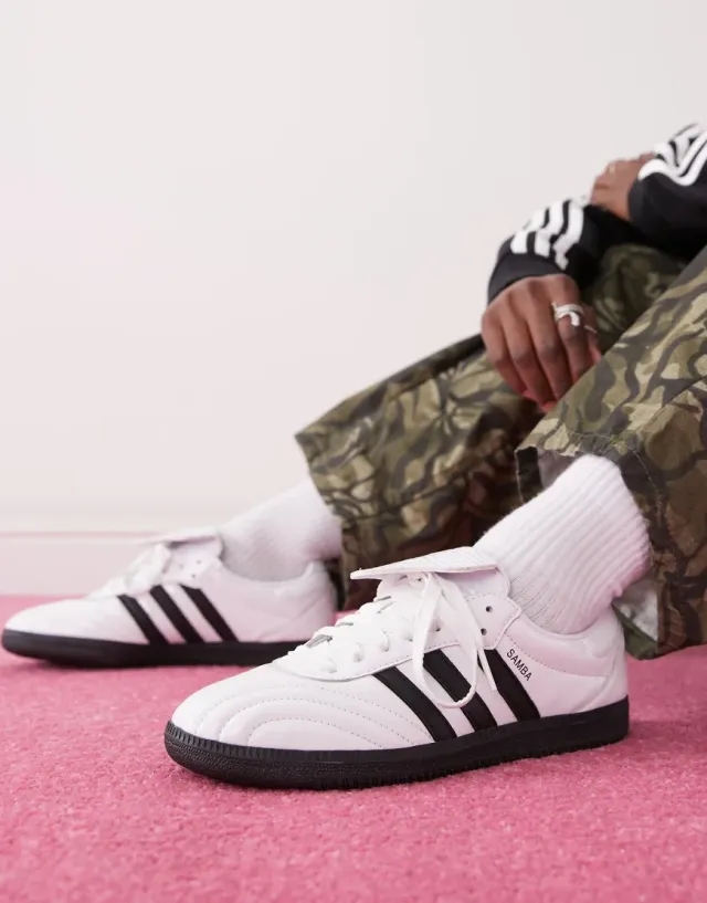 Adidas Originals Samba Lt Patent Leather Trainers In White And Black