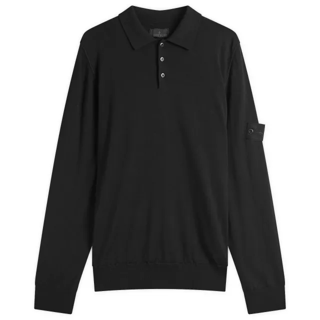 Stone Island Men's Ghost Piece Pure Wool Knit Polo Black