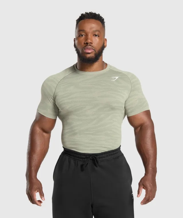 Gymshark Geo Animal Seamless T-Shirt - Chalk Green/Unit Green