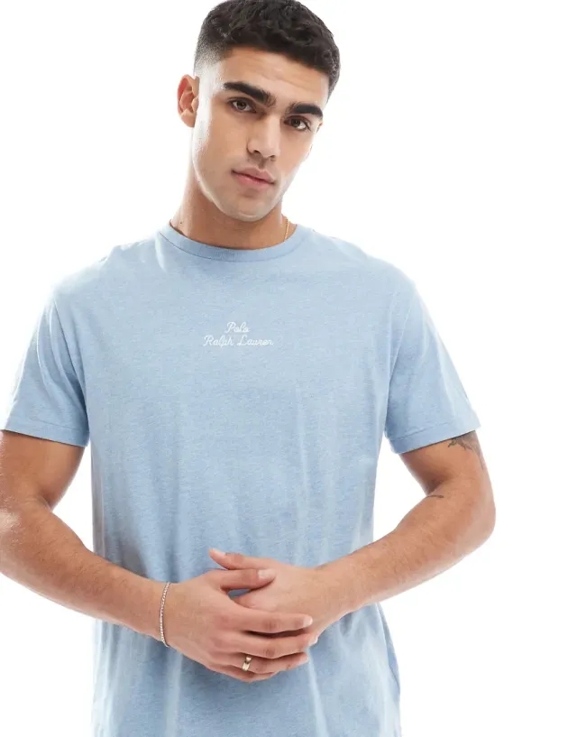 Polo Ralph Lauren Central Script Logo T-Shirt Classic Oversized Fit In Light Blue Marl