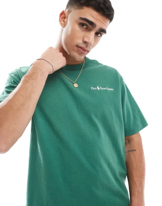 Polo Ralph Lauren Script Player Logo Heavyweight Relaxed Fit T-Shirt In Dark Green