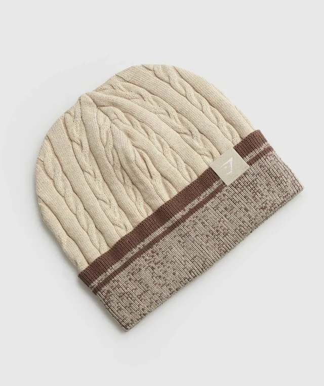Gymshark Cable Beanie - Stone Brown