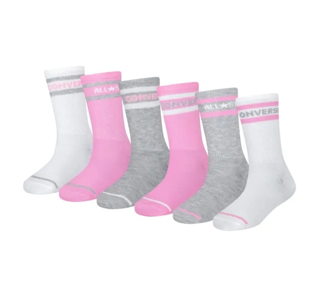 Converse 6-Pack Striped Logo Crew Socks - Pink