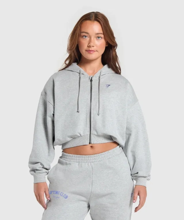 Gymshark Lifting Club Cropped Zip Up Hoodie - Light Grey Core Marl