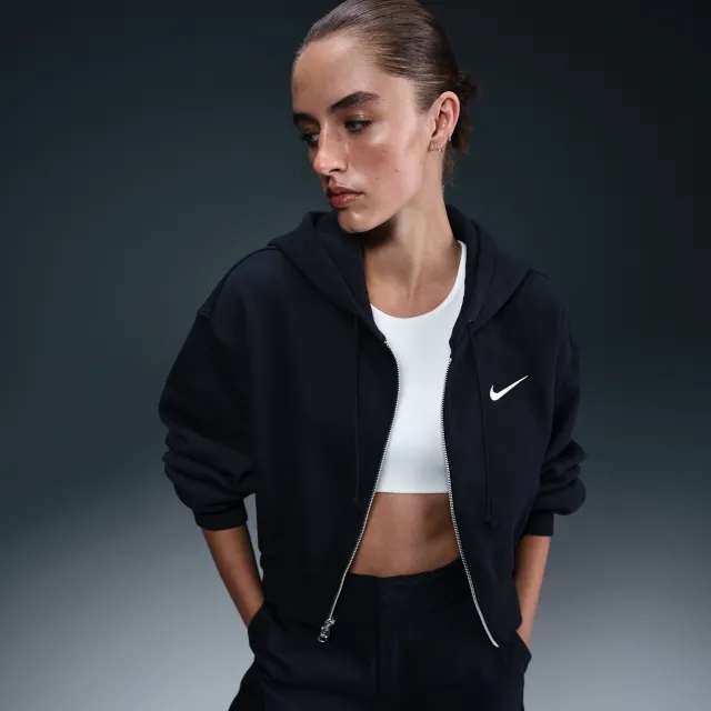 Nike Phoenix Cropped Full Zip Hoodie In Black