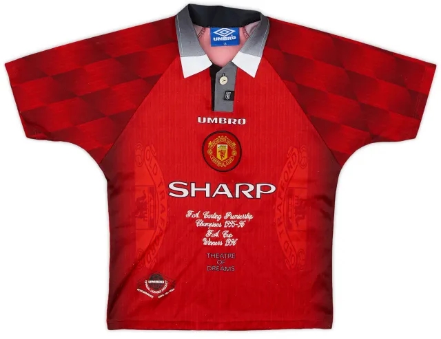 Umbro 1996-98 Manchester United 'Champions 1995-96' Home Shirt - 8/10 - (L.Boys)
