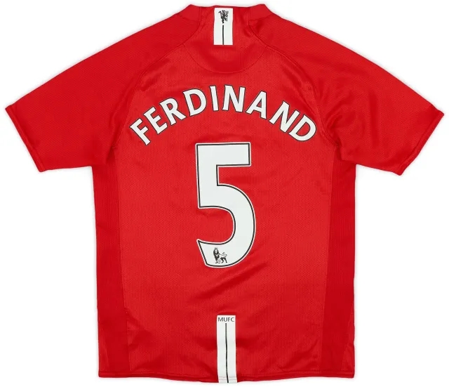 Nike 2007-09 Manchester United Home Shirt Ferdinand #5 - 9/10 - (XL.Boys)