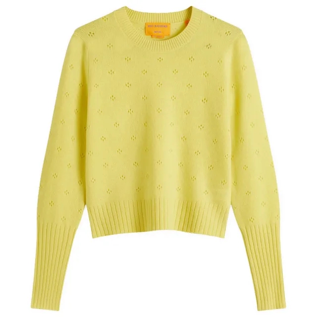 GUEST IN RESIDENCE Women's Shrunken Pointelle Crew Sweater Lemon