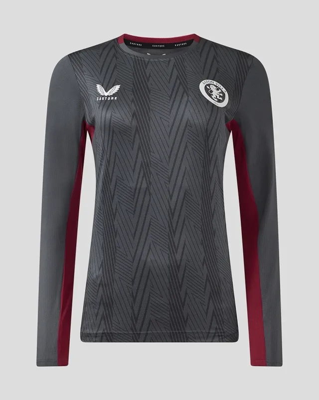 Castore Womens Aston Villa Fc Coaches Training General Long Sleeve Tee - Ebony / Rhododendron