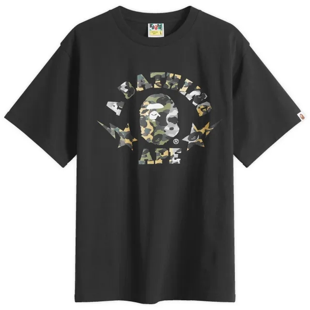 A Bathing Ape Men's 1St Camo Crazy Sta College Tee Black