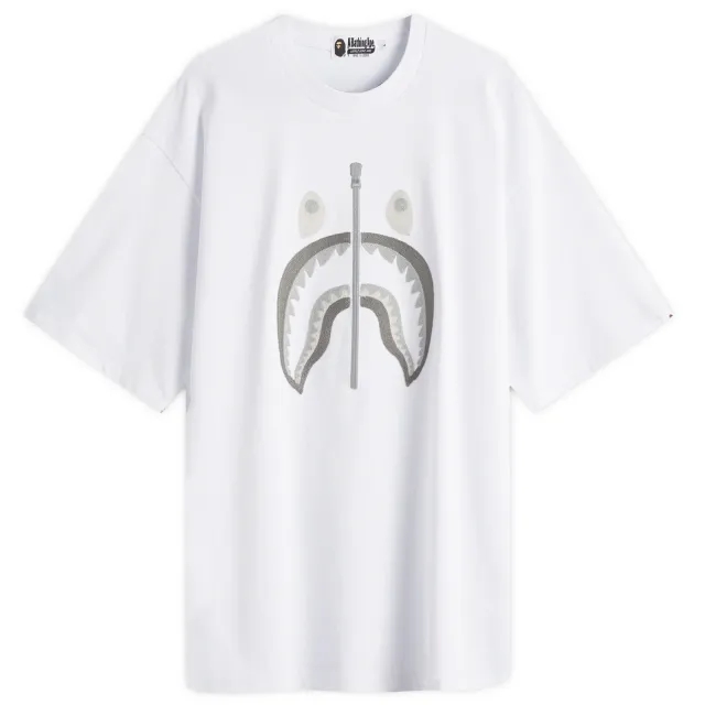 A Bathing Ape Men's Chain Stitch Shark Relaxed Fit Tee White