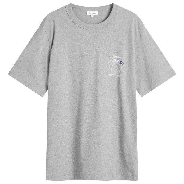 Norse Projects Men's Holger Globe Print T-Shirt Grey Melange