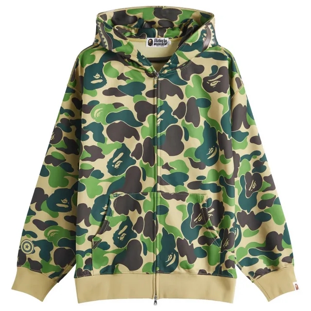 A Bathing Ape Men's Abc Camo Rayon Shark Full Zip Hoodie Green