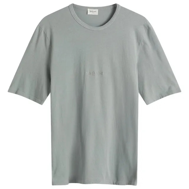Saint Laurent Men's Tonal Logo T-Shirt Gris Vert Blanchi