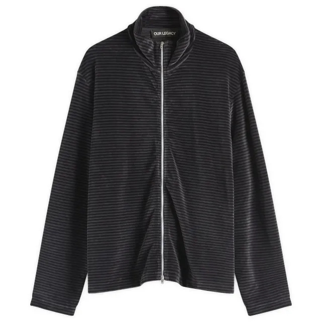Our Legacy Men's Shrunken Fullzip Polo Phantom Stripe Velour