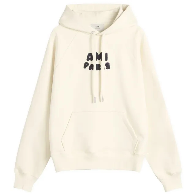 AMI Paris Men's Woven Ami Logo Jersey Hoodie White Cream