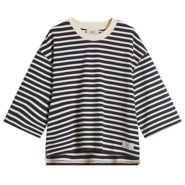 AMI Paris Women's Oversized Stripe T-Shirt Navy Blue/White Cream