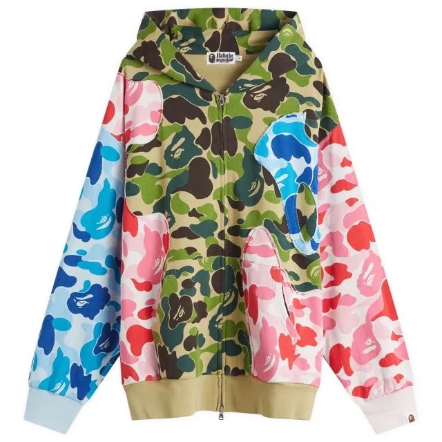 A Bathing Ape Men's Abc Camo Patchwork Relaxed Fit Zip Hoodie Multi