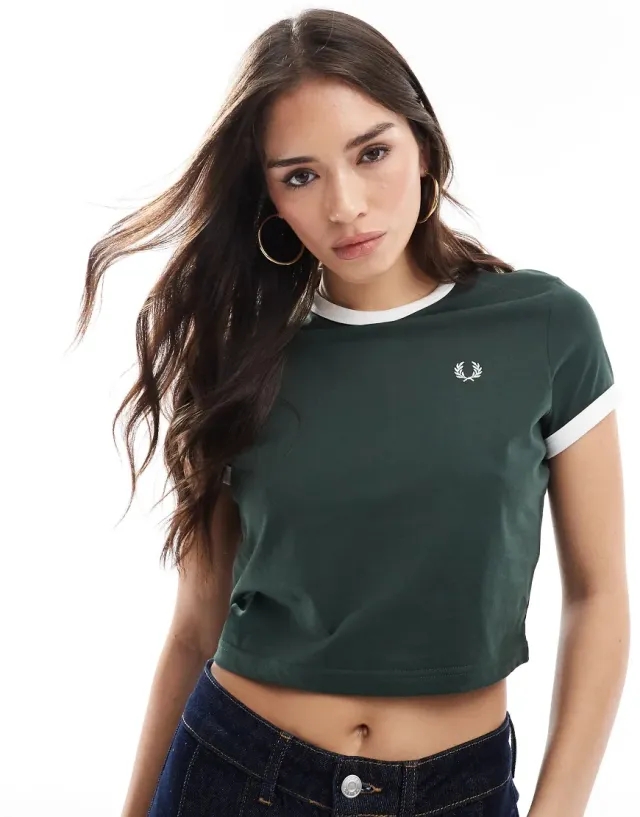 Fred Perry Cropped Ringer T-Shirt In Forest Green