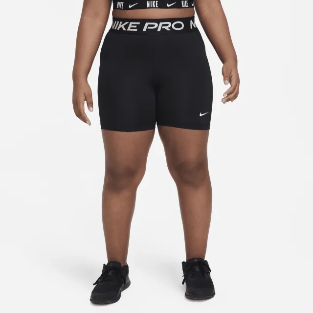 Nike Pro Older Kids' (Girls') Dri-FIT 12.5cm (approx.) Shorts (Extended Size) - Black - Polyester/Elastane