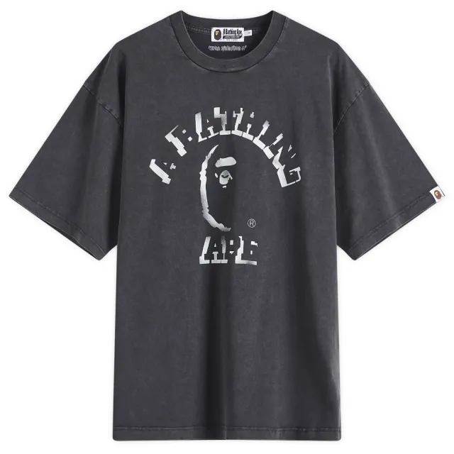 A Bathing Ape Men's Garment Dye Spray Print College Relaxed Tee Black