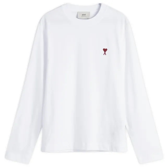 AMI Paris Men's Small Red ADC Classic Long Sleeve T-Shirt White