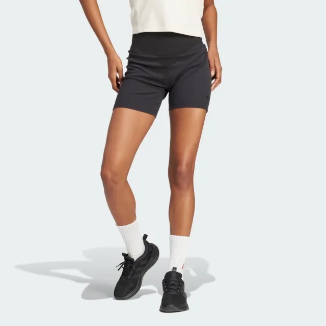 Adidas Lounge Ribbed High-Waist Shorts In Black