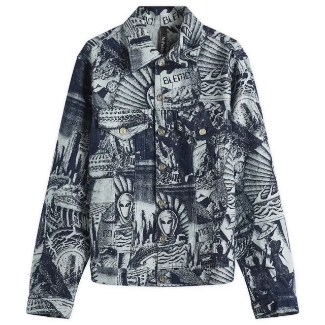 No Problemo Men's Apocalypse Jacquard Trucker Jacket Blue