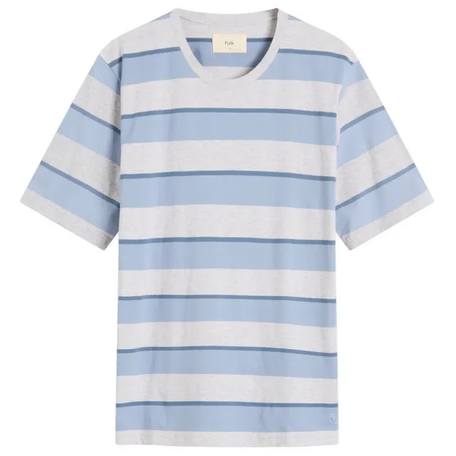 Folk Men's Melange Shadow Stripe T-Shirt Soft Blue Melange