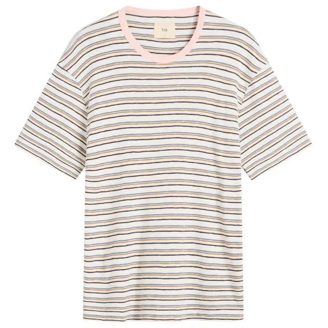 Folk Men's Multistripe T-Shirt Ecru Mix