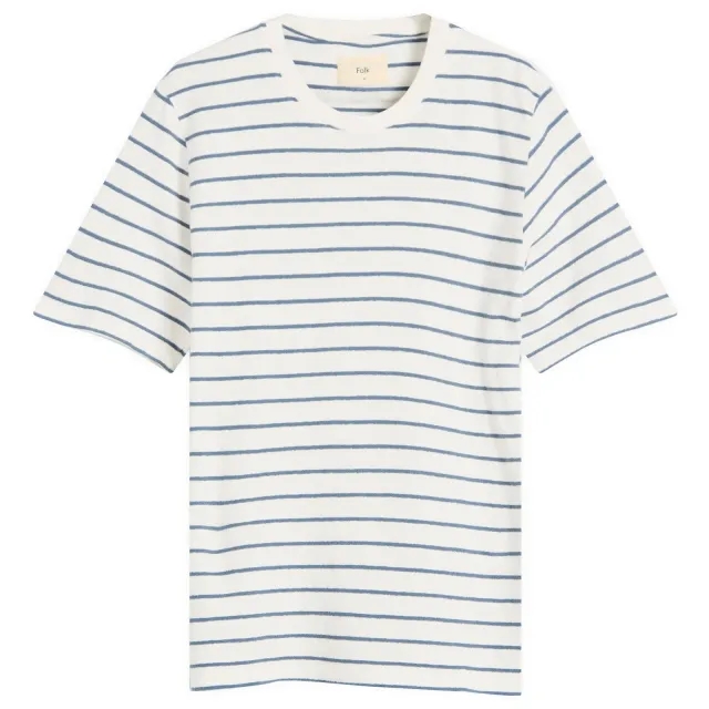 Folk Men's Textured Stripe T-Shirt Off White/Soft Blue