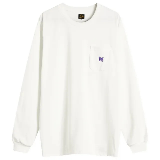 Needles Men's Papillion Long Sleeve Pocket T-Shirt White