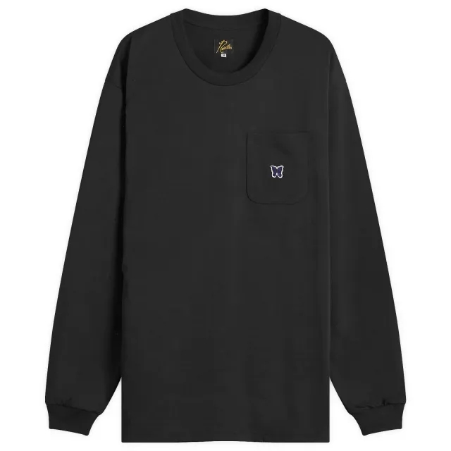 Needles Men's Papillion Long Sleeve Pocket T-Shirt Black