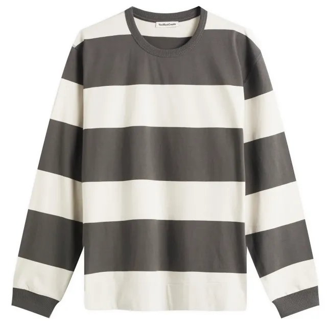 YMC Men's C86 Block Stripe Long Sleece T-Shirt Grey Stone