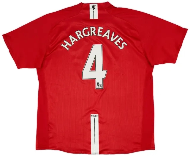 Nike 2007-09 Manchester United Home Shirt Hargreaves #4 - 7/10 - (XL)