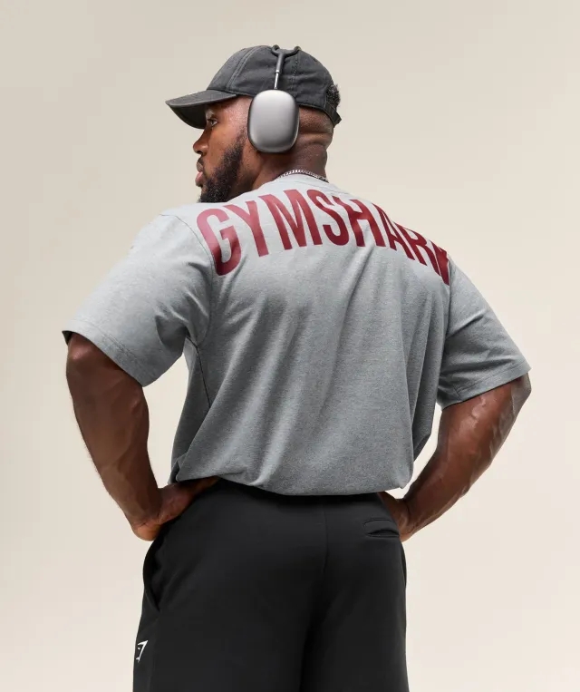 Gymshark Power T-Shirt - Charcoal Core Marl/Sets Red