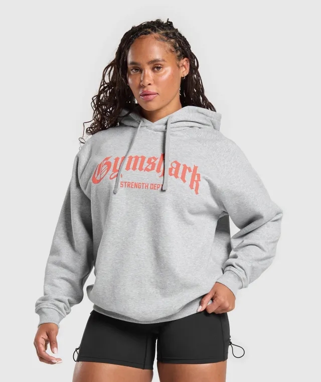 Gymshark Strength Department Graphic Hoodie - Light Grey Core Marl