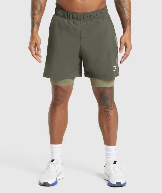Gymshark Sport 7 2 in 1 Shorts - Strength Green/Utility Green