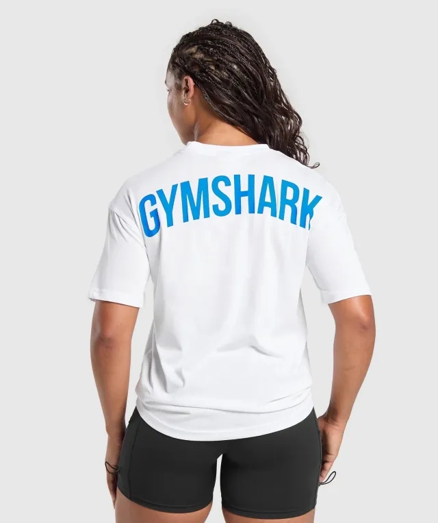 Gymshark GS Power Oversized T-Shirt - White/Barbell Blue