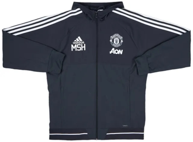 2017-18 Manchester United adidas Staff Issue Hooded Rain Jacket 'MSH' - 8/10 - (L)