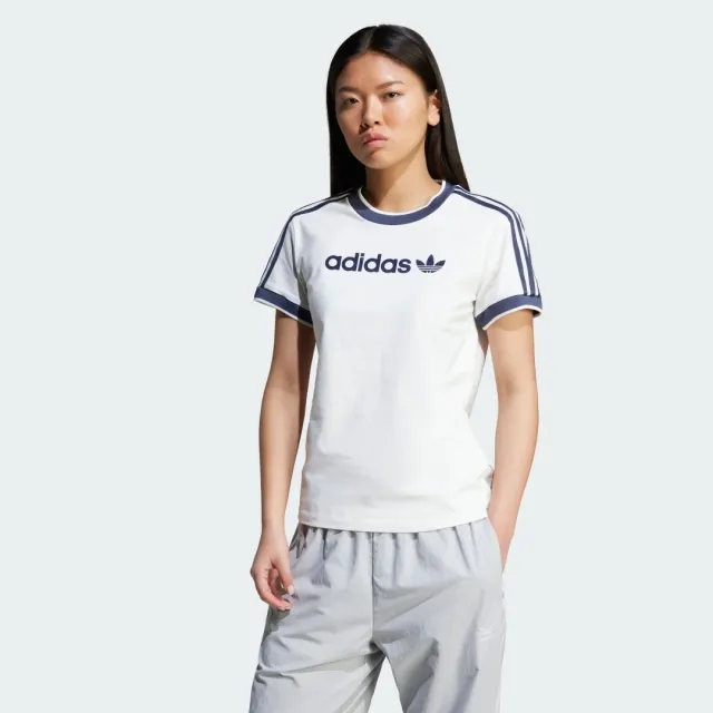 Adidas Originals Linear Logo 3-Stripes Tee In Cloud White