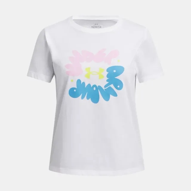 Girls'  Under Armour  Bubble Wordmark Short Sleeve White / Prime Pink / Sonic Yellow YXS (48 - 50 in)